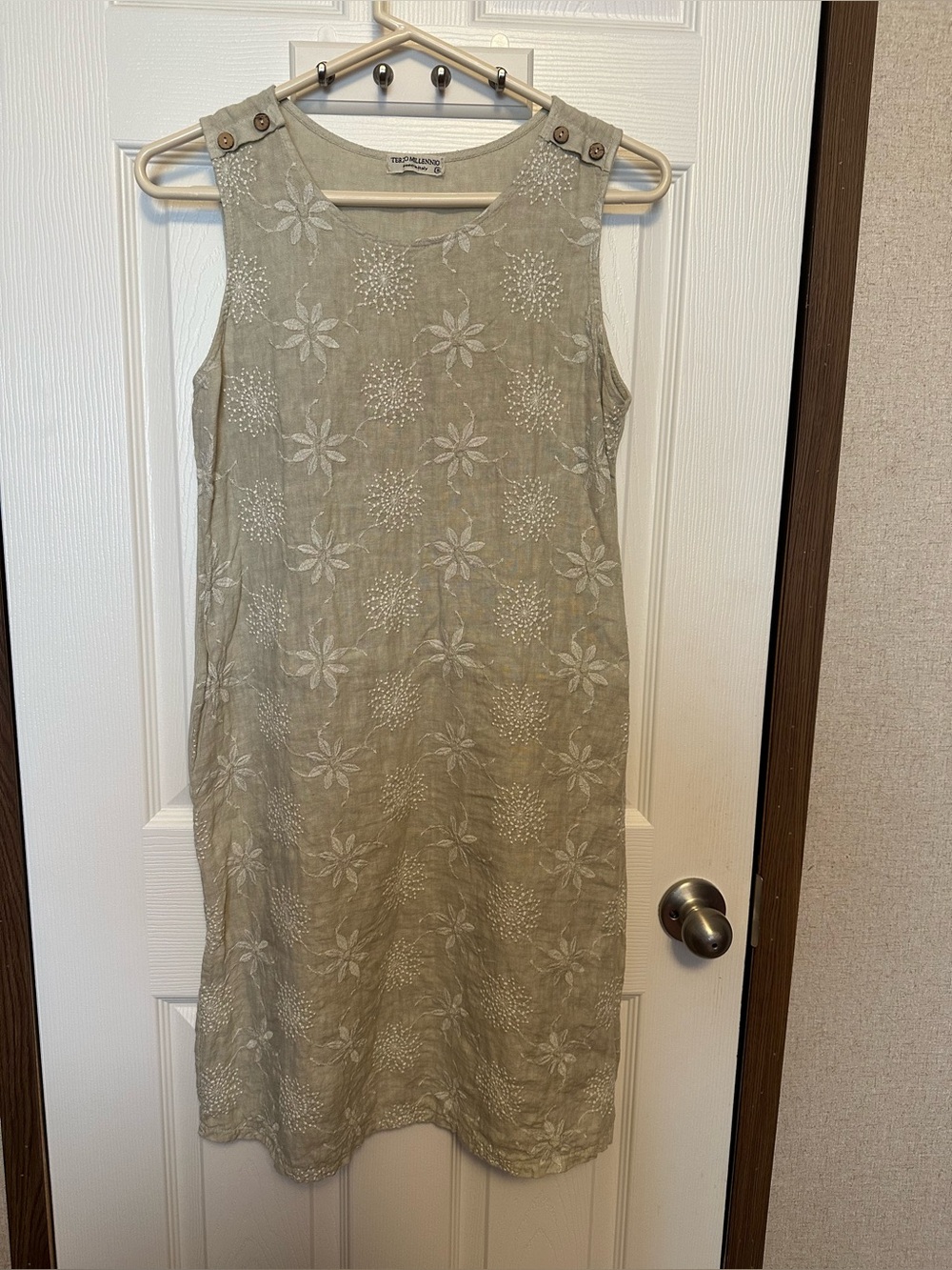 Sleeveless Embroidered Midi Dress in Light Taupe by Chico's
